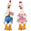 Jolsaawie Coppia Anatra Statue da Giardino Resina di Simpatico Pollo Seduto Scultura Amanti 'Oca Figurina Decorazione Regalo per la Casa A