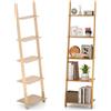 HOMASIS Scaffale a Scala a 5 Ripiani, Libreria da Parete in Bambù, Libreria Salvaspazio per Soggiorno, Camera da Letto, Studio, Capacità di Carico Totale 70 kg, Naturale (43 x 38,5 x 164 cm)
