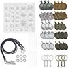 Allazone 57 Pz Ciondolo Vassoi Pendenti Metallo e Stampo Silicone Resina Cabochon Cameo, 5 Stile Vassoi Pendenti e Portachiavi, Corda in Cera Nera per La Collana di Braccialetti Crafting DIY