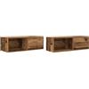 Mhdvray Set di 2 mobili da parete per TV, effetto legno anticato, 80 x 31 x 25,5 cm, mobile sospeso in legno con cassetto, per soggiorno