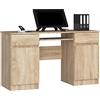 AKORD Scrivania A5 Con Ripiano per Tastiera | Office Desk | 2 Cassetti e 2 Ripiani ad Anta | Scrittoio per Ufficio | Per Computer PC Laptop | L135 x H77 x P50 cm, 58 kg | Rovere Sonoma