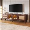 Azkoeesy Mobile TV marrone, 180 cm, con ante in rattan e cassetti, con ante in vetro e illuminazione, gambe in legno massello, stile rustico, per soggiorno, 180 x 40 x 50 cm
