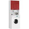 AKORD | Armadio Pensile per Lavatrice | Armadio di trasformazione con 2 ante, 2 Ripiani Aperti | Archivio per bagno | Cassettiera per lavatrice | 64x180x30 cm | Peso 30 kg | Bianco | Rosso lucido