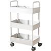 Generisch Carrello portaoggetti a 3 ripiani, con maniglia e ruote, ruote girevoli a 360°, multifunzionale, per cucina, camera da letto, cameretta dei bambini e ufficio (bianco)