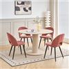 HJhomeheart Set Tavolo e Sedie da Pranzo, Tavolo Rotondo da 115 cm e 4 Sedie in Tessuto, Adatto a Sala da Pranzo, Cucina e Soggiorno (Beige + Rosa)