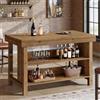 TRIBEWOOD Tavolo da bar in legno massello, 140 cm, 3 livelli, stile rustico, con ripiani aperti, rettangolare, per sala da pranzo, soggiorno e cantina, marrone
