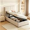 UTTQEW Letto Singolo per Bambini 90x200 cm, Letto Imbottito Singoli con Testiera Regolabile, Letto con Cassapanca Idraulica e Rete a Doghe, Senza Materasso, in Lino, Beige