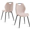 HJhomeheart Set di 2 Sedie da Cucina Moderne Imbottite con Gambe in Metallo Nero,Sedie da Pranzo in Lino, Design a Quadri, per Sala da Pranzo e Cucina, Soggiorno, Beige