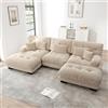 NuvlaGu Divano angolare modulare a forma di U 3 posti con pouf, ciniglia con seduta profonda e braccioli larghi, grande divano da soggiorno con cuscino, moderno divano imbottito, beige
