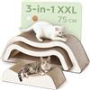 Knupis Tiragraffi Gatto 3 Pezzi XXL 75 cm - Cartone Resistente per Cura delle Unghie - Fino a 2 Anni di Utilizzo - Salvaspazio - Protegge Divani e Mobili (Cloud- Bianco)