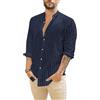 Runcati Camicia in lino, da uomo, estiva, a maniche lunghe, a righe, per il tempo libero, in cotone, vestibilità regolare