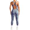 STARBILD Tuta Sportiva Donna Schiena Nuda, Jumpsuit Senza Cuciture Push Up, Tutina Aderente Senza Maniche, Monopezzi Intero per Fitness Yoga Palestra Tempo Libero, Stampa Leopardata - Blu M