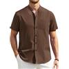 Enlision Camicia di Lino Uomo Manica Corta Camice Lino Cotone Uomo Estiva Camicia Collo Coreano Casual Henley Shirts da Estive Spiaggia Marrone S