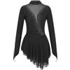 Manyakai Donne Vestito Pattinaggio Artistico Asimmetrico Body Ginnastica Ballare Strass Maniche Lungo Vestito Spettacolo S-XXL Nero M