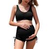 SHEKINI Costume Premaman Due Pezzi Vita Alta Bikini maternità Coulisse Laterale Regolabile Collo V(M, Nero)
