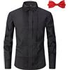 ATOFY - Camicia da uomo per completo con colletto ala, pieghe frontali, polsini francesi e 2 papillon, chiusura a bottoni, nero, L