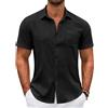 COOFANDY Camicia Uomo Manica Corta Estiva Camicie Leggere vestibilità Regolare Spiaggia Lino Maschile Casual con Tasca sul Petto Nero XXL