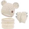 ZASFOU Bambini Cappello Invernale Sciarpa Guanti Touch Screen Set 2 3 4 5 6 7 Anni Berretto Cappelli in Maglia con Pompon Scaldacollo Guanto Regali per Ragazze Ragazzo