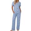 Ocextami Pigiama Donna Estivo Cotone Manica Corta e Pantaloni Lunghi | Set Due Pezzi con Top Scollo a V e Pantalone Largo con Tasche, Comodo per Dormire, Rilassarsi e Stare in Casa