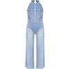 FEESHOW Bambina Body Da Danza Glitter Tuta Intera Da Ginnastica Tuta Danza Jumpsuit Gamba Larga Costume Per Bambini Balletto Lirico Blu polveroso 11-12 anni