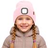 ATNKE Bambini LED Cappello con Luce, USB Ricaricabile 4 LED Corsa Torcia Mani Libere Testa Lampada Invernale Calda Pile Foderato Berretto Lavorato Maglia Regali per Ragazzi e Ragazze/Light Pink