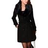 DECORN Caldo cappotto invernale con allacciatura doppio petto, da donna; cappotto in misto lana, a maniche lunghe e con cappuccio Nero 34