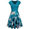 YMING Abito da Cocktail Sexy da Donna Abito Manica Corta Abito Vintage con Scollo A V Fiori/Turchese L