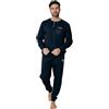 ALV by Alviero Martini Pigiama Lungo da Uomo, Tuta Homewear in Cotone e Poliestere, Girocollo con Bottoni, Tasche Laterali, Regular Fit (IT, Testo, XXL, Regular, Regular, ALI567 Blu)