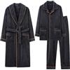 Generico Set Pigiama da Uomo in Flanella 3 Pezzi, Morbido Peluche con Colletto a Scialle, Camicia Notte Vestaglia Lunga L-4XL(K8094,X-Large)