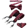HISDERN Bretelle Uomo natalizie Bretelle con Forte Clip Regolabile a Forma di Y Modello alberi di Natale Papillon Set Fazzoletto da taschino