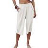 Cicy Bell Pantaloni estivi da donna con tasche a 3/4 Capri in vita elasticizzata con bottoni, beige., S corto