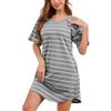 WUWUSKY Camicia da Notte Donna a Maniche Corte 95% Cotone Morbido Lunghezza Lunga Loungewear a Righe con 2 Tasche, Grigio Chiaro/Bianco, XXL