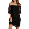 Juketron Abito Primaverile in Pizzo da pendolare Abito Sexy con Spalle Scoperte a Maniche Lunghe Senza Spalline Moda Scollato gonne Abiti Casual in Tinta Unita