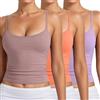 Generico 3 Pezzi Canotta con Reggiseno Donna Incorporato Cotone Tank Top Canottiera Casual Canotta di Base Scollo a V Cami Camisole Spalline Regolabili Tank Shirt Senza Maniche Camicia Imbottita Canottiera