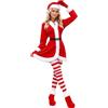 Generico Costume Adulto Vestiti Donna Elegante da Sera Natale Velluto V-Collo Vestito Babbo Natalizio Ragazza 4 Pezzi, Carino Babbo Natale, Elfo, con Cintura, Cappello e CollantComodo