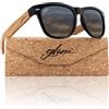glozzi Occhiali da Sole Legno per Uomo e Donna con Lenti Polarizzate UV400 Aste in Legno e Custodia in Sughero