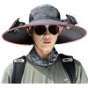 LLELEMAMO 2025 New Solar Fan Outdoor Fishing Hat, Outdoor Wide Brim Sun Hat with Fans Solar Power Built in for Men Women (Dark Gray)