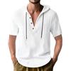 PRIVIMIX Camicia Uomo Lino Manica Corta con Cappuccio T Shirt Cotone Camicie Estive da Spiaggia Vacanza Bianco L