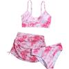 Generic Costumi da Bagno Ragazza 3 Pezzi Bikini Tuta Camisole Top con Coprire Pantaloncini da Spiaggia Bambini Nuoto Costume Gonna Stampata Surf Costumi da Bagno 8-15 Anni (C-Pink, 11-12 Years)