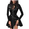 Generic Abito sexy da donna con cerniera, in pelle, maniche lunghe, vestibilità slim vintage, gotico, mini abito elegante e chic, casual, stile steampunk, multiuso, per feste, club, abbigliamento, Nero , XL