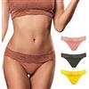FOCENZA Perizoma Donna in Microfibra con Pizzo | 3 Pezzi | Vari Colori