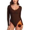 WOWENY Body termico da donna a maniche lunghe elegante con body in pile con scollo a V in pizzo Camicia calda e confortevole