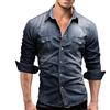 Generisch Camicia in denim da uomo in morbido cotone slim jeans camicie tempo libero moda primavera cowboy camicia sportiva autunno maniche lunghe bottoni camicia casual camicia jeans alla moda, Blu