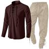 Generic Costume medievale da uomo e uomo, top e inferiore, con lacci e pantaloni con coulisse e cinturino alla caviglia, abbigliamento da casa a maniche lunghe, per cosplay, stile vichingo, vintage, set da 2