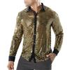 Panegy Uomo 70s Metallic Shirts Manica Lunga Casual Button Down Disco Costume Shiny Turndown Polo T-Shirt Slim Fit Hip Hop Dress Shirt Gold