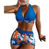 DURINM Costumi da Bagno Donna Costume Mare Due Pezzi Halter Bikini Set Sexy Spiaggia Beachwear Swimwear con Cintura Classico Vestiti da Mare Estate Brasiliana Tankini con Pantaloncino da Bagno Surf