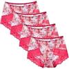 MKLQLS Confezione da 4 Slip in Pizzo per Donna Comodi Slip Elasticizzati a Vita Alta Taglie Grandi Traspiranti Traforati Mutandine Rosso L