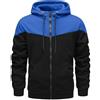CTU Felpa con cappuccio da uomo in pile con zip e cappuccio, patchwork, casual, a contrasto, a maniche lunghe, giacca calda, Blu, M