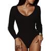 RPAEOY Body Donna Manica Lunga Elegante Sexy Scollo a V Jersey Basic Tuta Aderente Bodysuit Elasticizzato Casuale Jumpsuits (Nero/M)