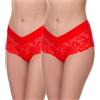 Merry Style Culotte Hipster Eleganti Mutande Donna Cotone Leggere Slip Donna Cotone Shorts comode Traspiranti Elasticizzate in Pizzo Intimo Femminile MSGAB155 (Rosso (2Pack), M)
